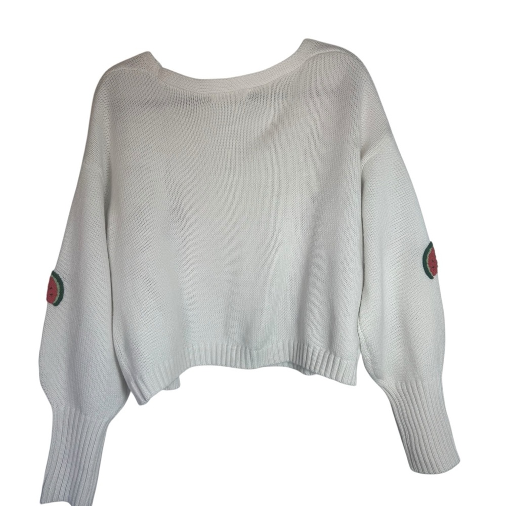 moon & madison White Open Front Medium Cardigan with Watermelon Embroidery - Picture 2 of 7